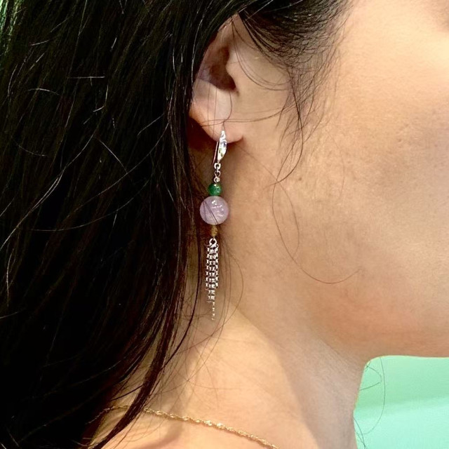 18K金真鑽紫珠流蘇耳環M2