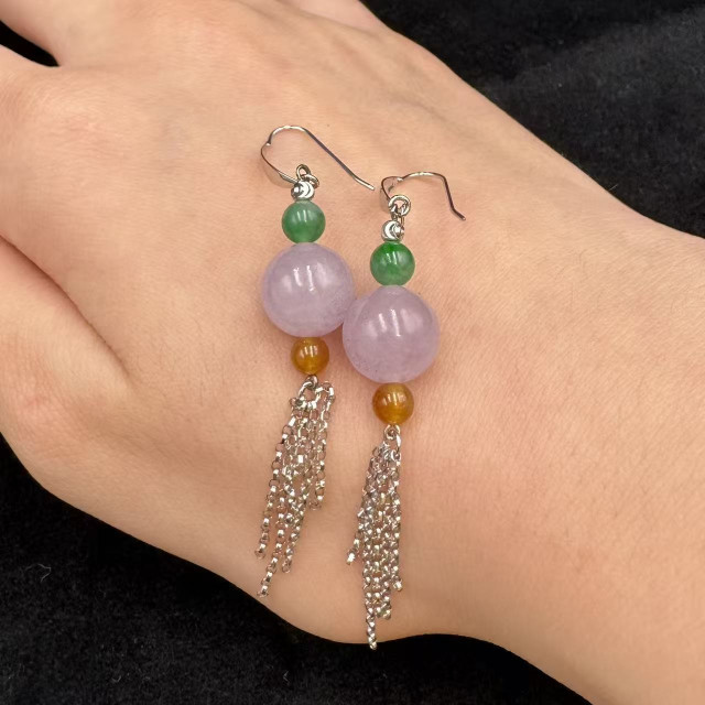 18K金真鑽紫珠流蘇耳環M2