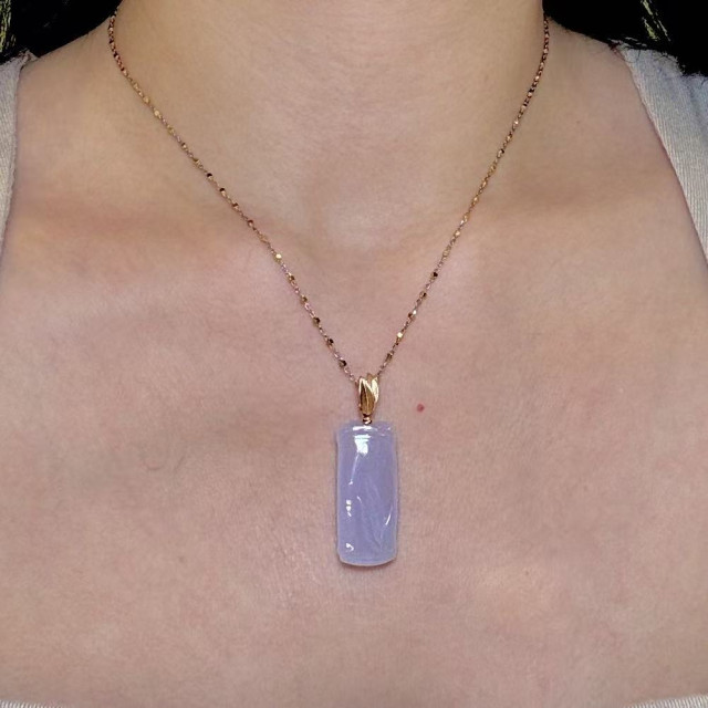 18K玫瑰金冰糯種紫翡翠竹節吊墜M2