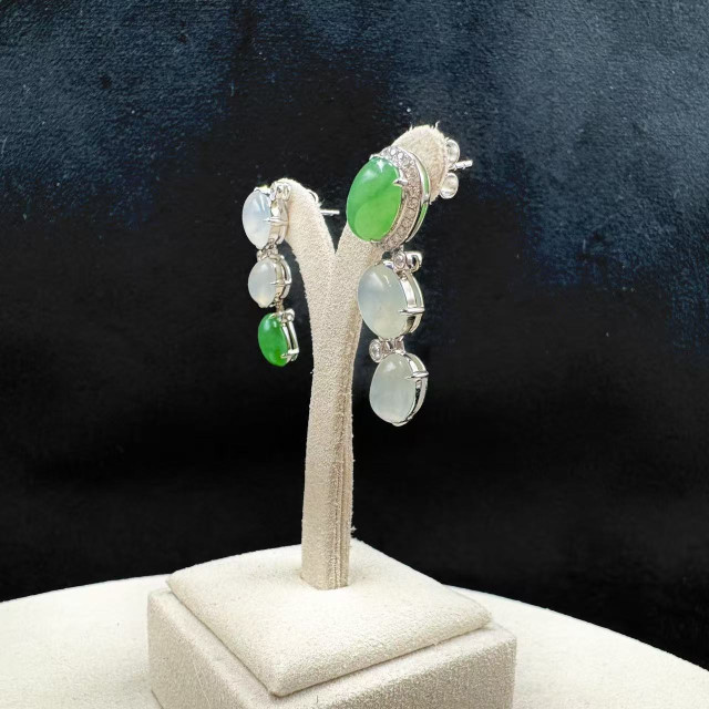 18K金真鑽冰種多寶蛋面AB款耳環M2