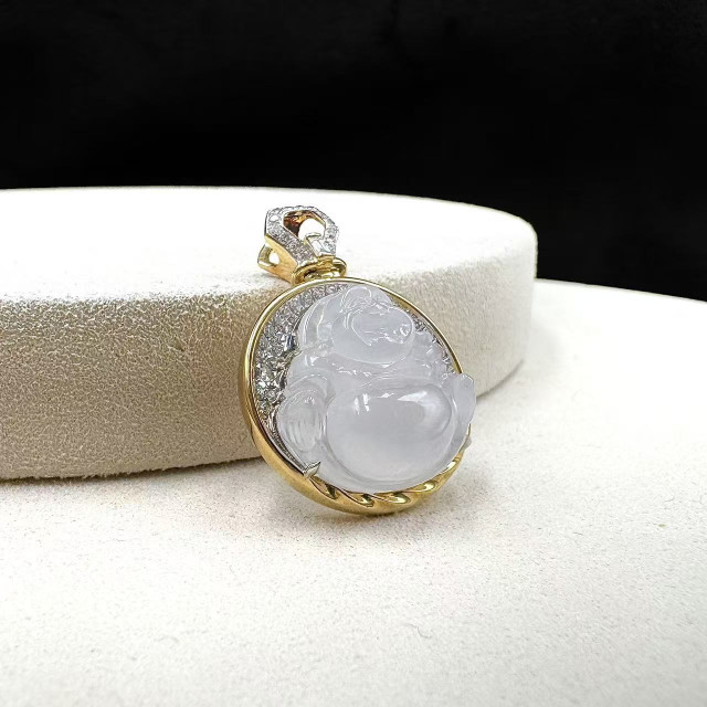 18K金真鑽冰種白翡佛公吊墜M2