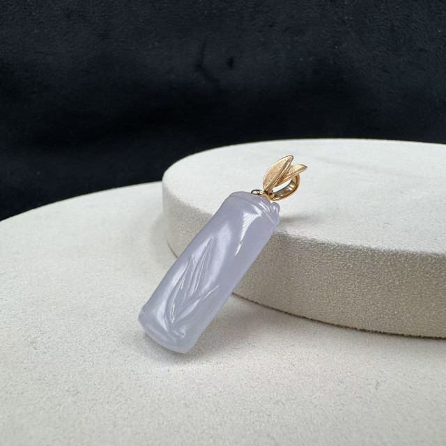 18K玫瑰金冰糯種紫翡翠竹節吊墜M2