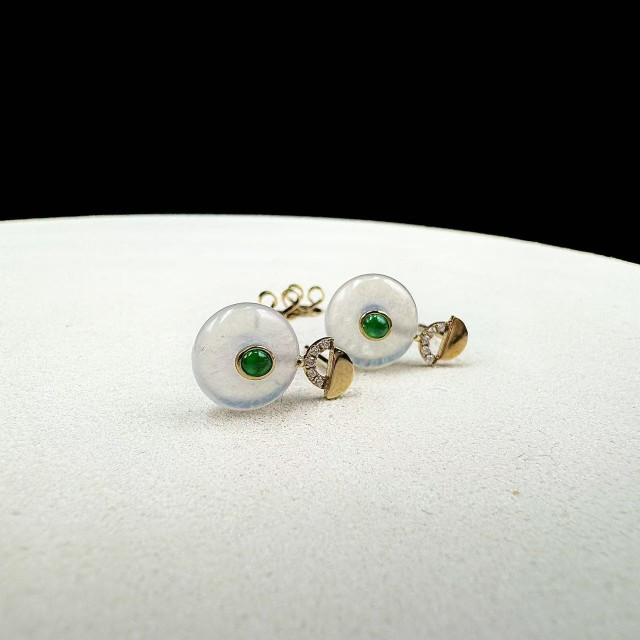 18K金真鑽冰種平安扣耳環M2