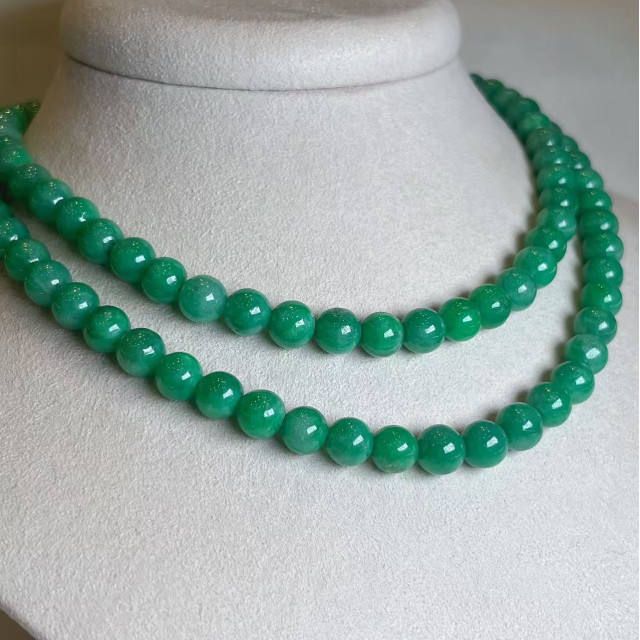 滿綠天然翡翠綠圓珠項鍊