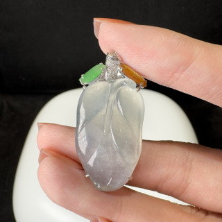 18K真鑽玻璃種樹葉墜飾