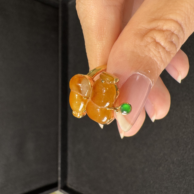 18K 紅翡雙葫蘆戒