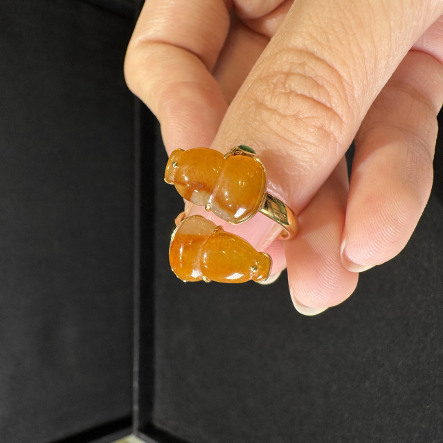 18K 紅翡雙葫蘆戒