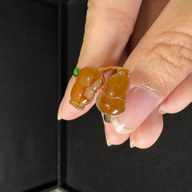 18K 紅翡雙葫蘆戒