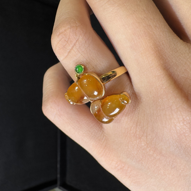 18K 紅翡雙葫蘆戒