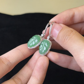 18K真鑽綠葉耳環