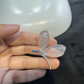 18K白翡藍寶蝴蝶別針
